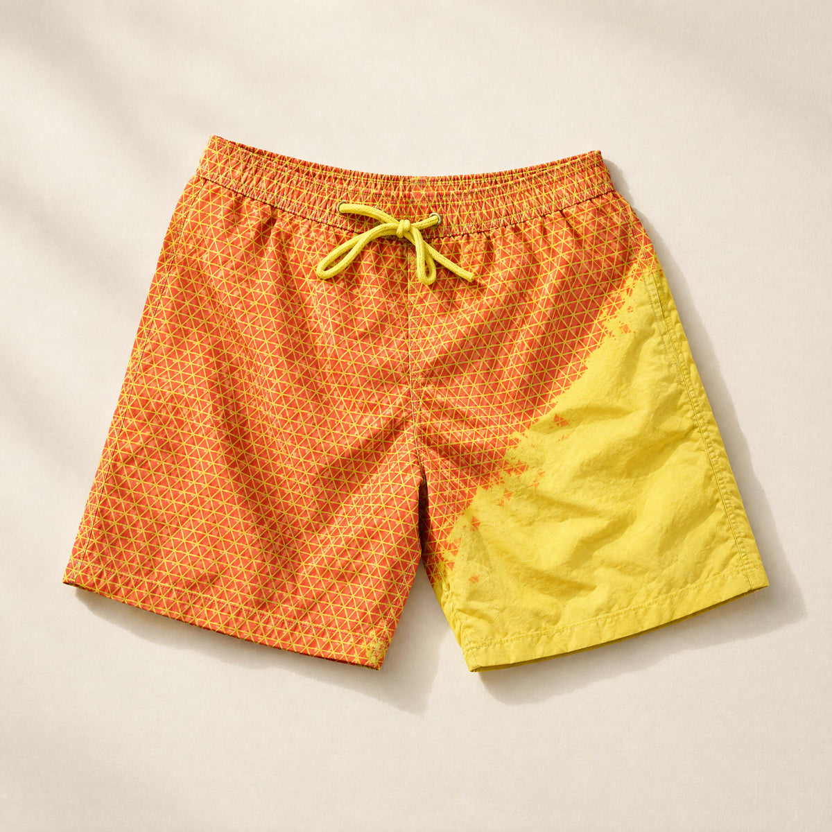 Shift Geometric colour-changing swim shorts, Orange to Yellow