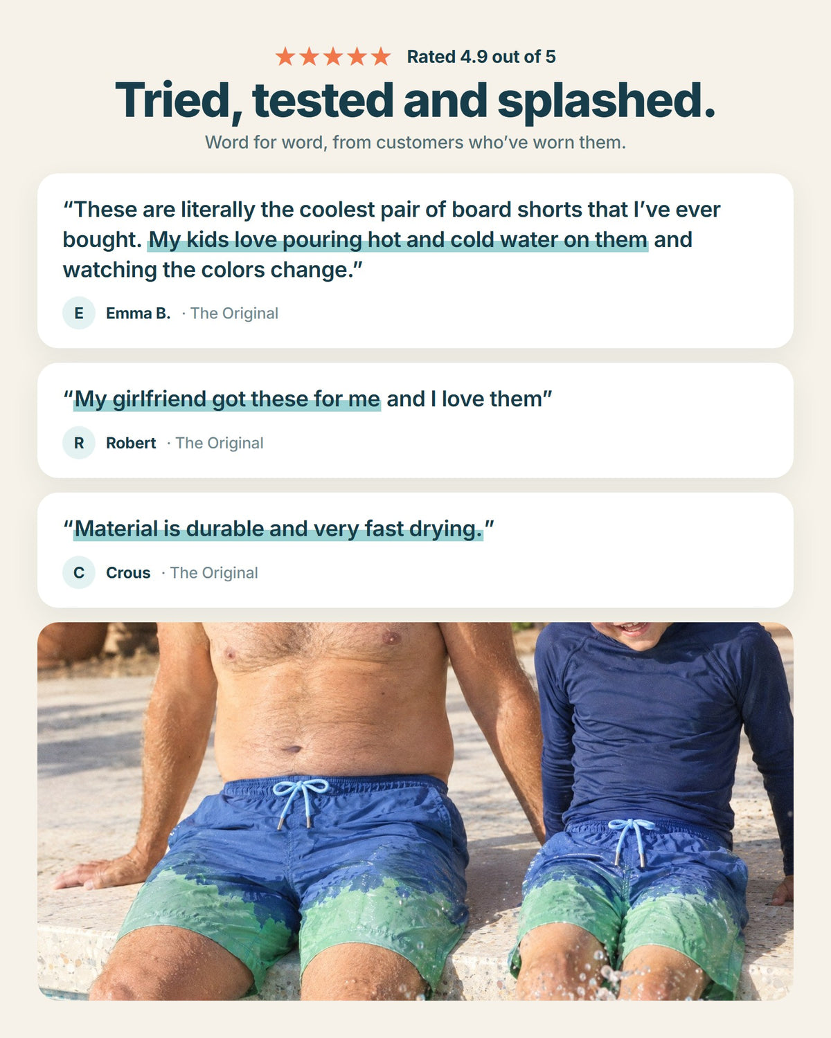 Customer reviews of Shift swim shorts, rated 4.9 out of 5